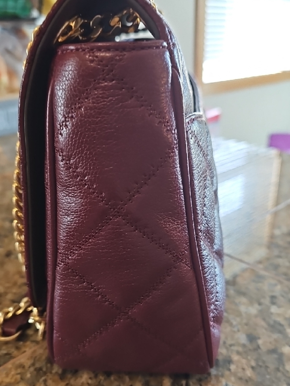 Tory Burch Quilted Willa Leather Shoulder Bag - Wine/claret with Gold Hardware - Picture 8 of 15